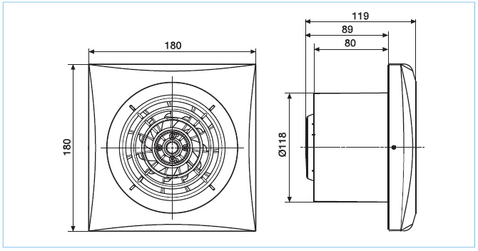 Dimensiuni SILENT 200 Design - Ventilatoare axiale pentru baie SILENT